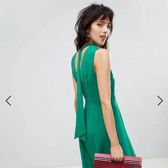 ASOS [Warehouse] Satin Green Midi Dress Size 6 - Picture 2 of 10